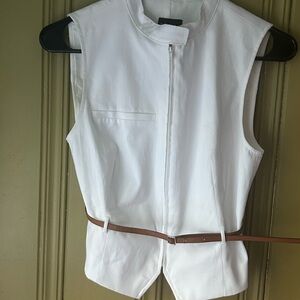 Zara White Sleeveless Zip-Up Vest with Brown Belt